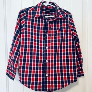 Boys Wrangler 5T Shirt Plaid Long Sleeve Button Up Red White and Blue